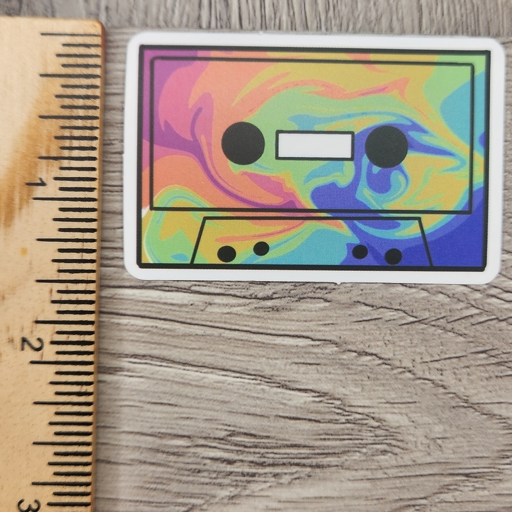 10/$10 Cassette Sticker Tie Dye Groovy Hippie 70s Vibe Colorful
